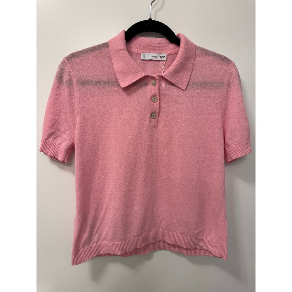 Mango Polo-Neck Sweater Women's M Pink Knit Preppy Office Career